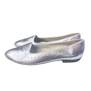 SELBY Late 80’s Metallic Silver Leather Loafers Flats w/Gold Studs Sz 10